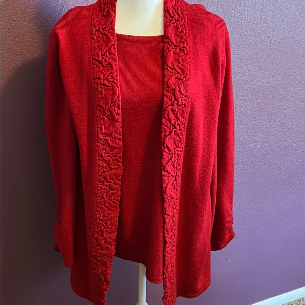 Sag Harbor Red Knit Cardigan Sweater